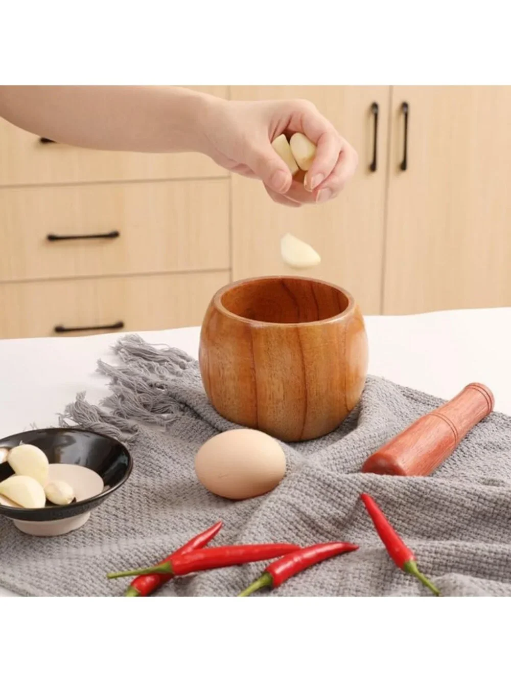 2 Pack Wooden Mortar & Pestle Set - Jujube Wood Herb & Spice Grinder for Kitchen